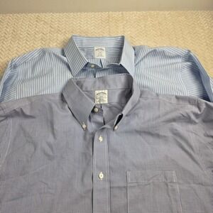 Brooks Brothers Mens 18-4/5 Non-Iron Shirts Lot 2 346 1818 Regent Blue White